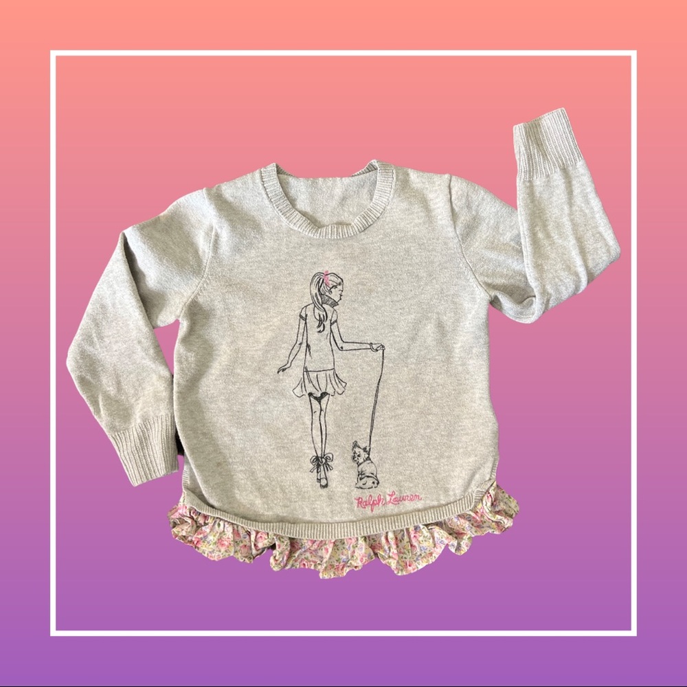 Gray Sweater with Floral Ruffle Bottom—4T